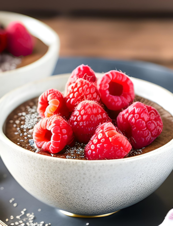 Cocoa-Chia Pudding with Raspberries