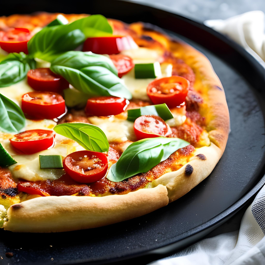 cauliflower pizza with vegetable toppings