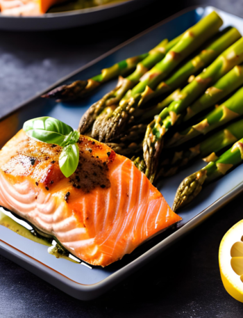 Salmon Symphony: Baked Delight with Roasted Asparagus Serenade