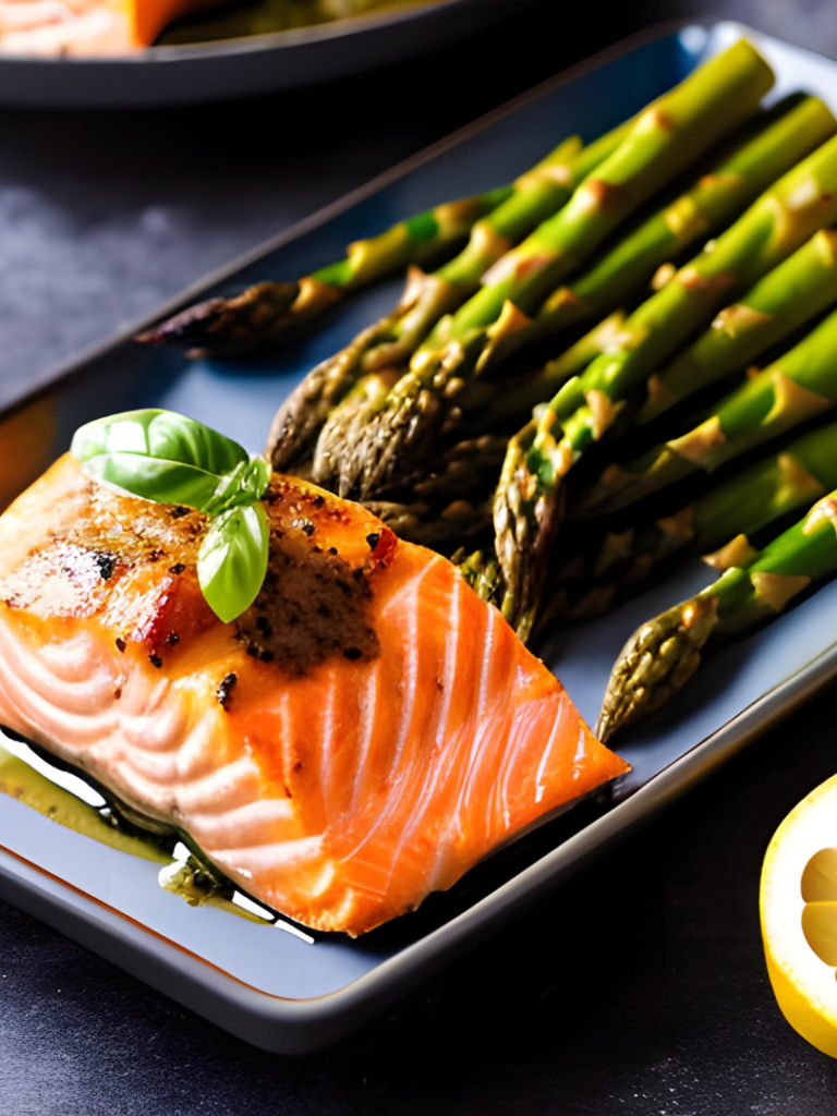 Salmon Symphony: Baked Delight with Roasted Asparagus Serenade